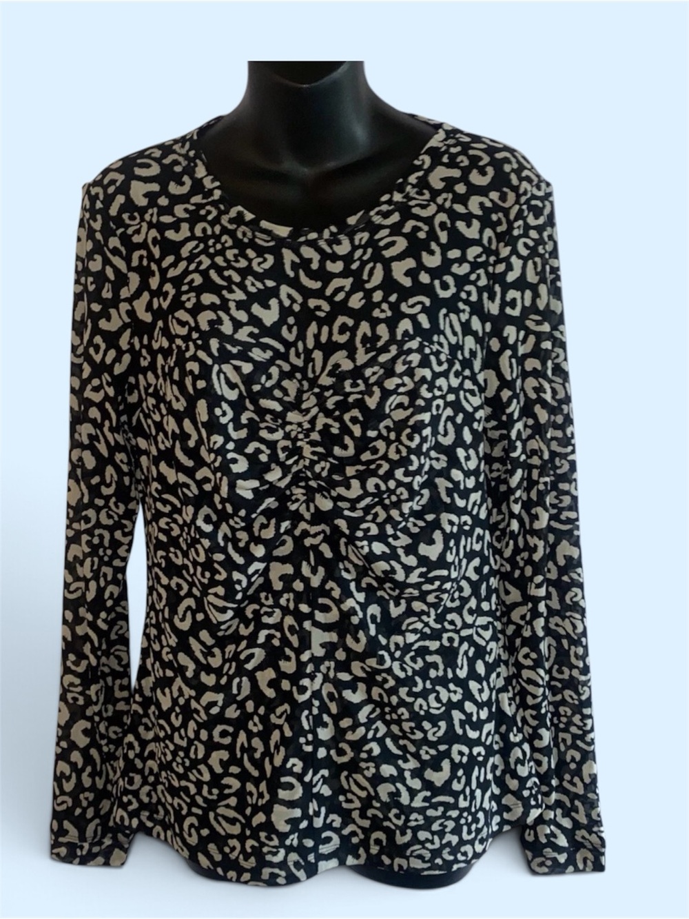 Cabi Black Tan Mesh Animal Print Leopard cheetah #4163 Sweatheart Top Large L